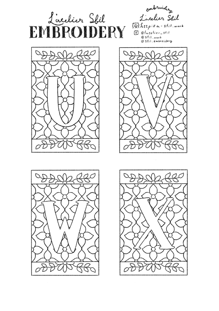 アルファベット刺繡のカードケースUVWX