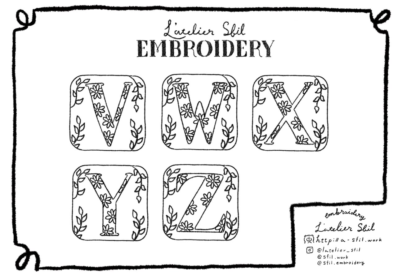 【刺繍初心者さん向け】お花模様のアルファベット刺繍図案VWXYZ