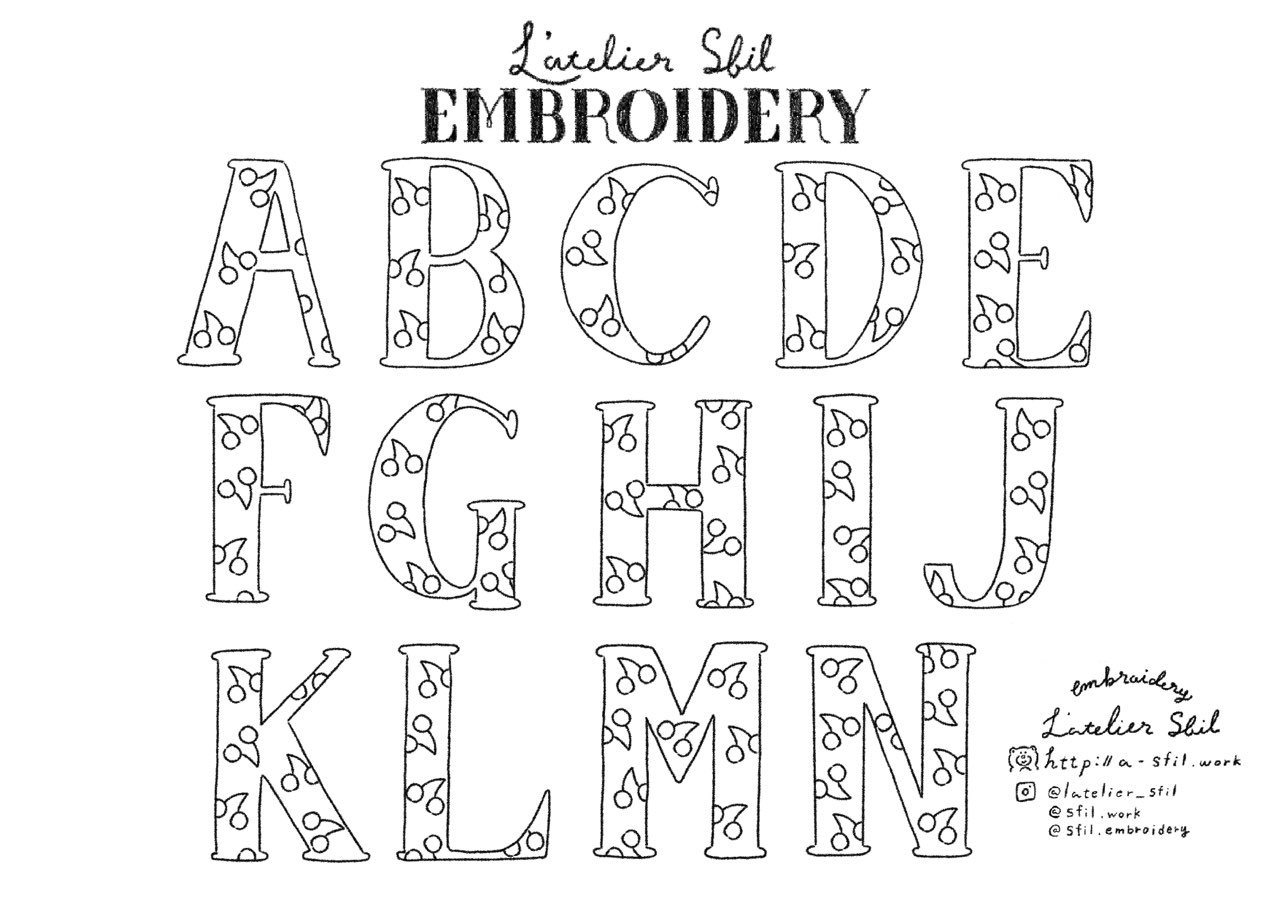 チェリー模様のアルファベット刺繍図案2